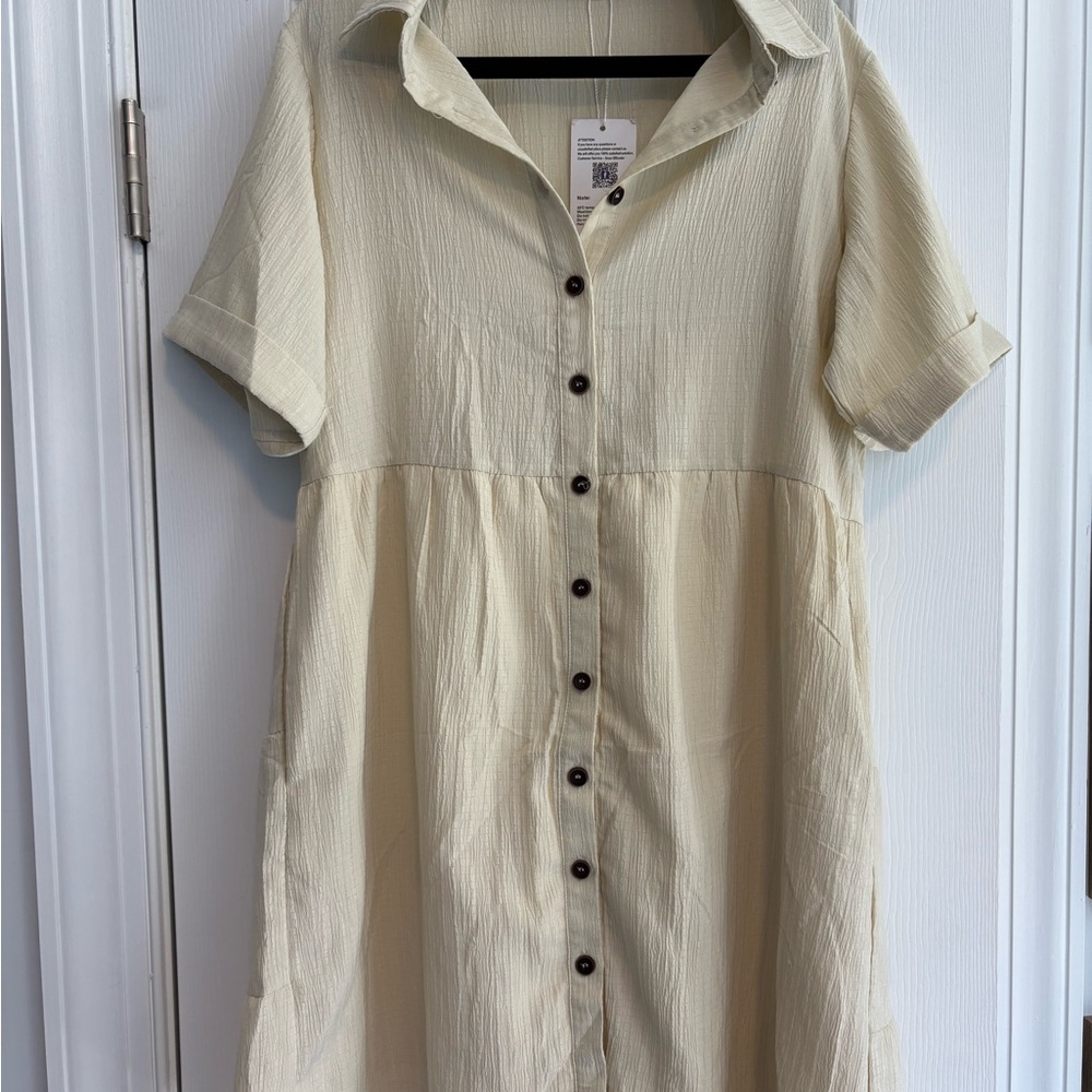 Summer Short Sleeve Babydoll Tiered Button Down T Shirt Dress with Pockets NWT